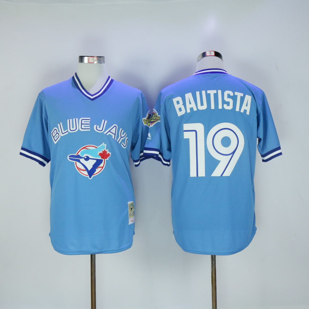 Men Toronto Blue Jays #19 Bautista Light Blue Throwback MLB Jerseys->toronto blue jays->MLB Jersey